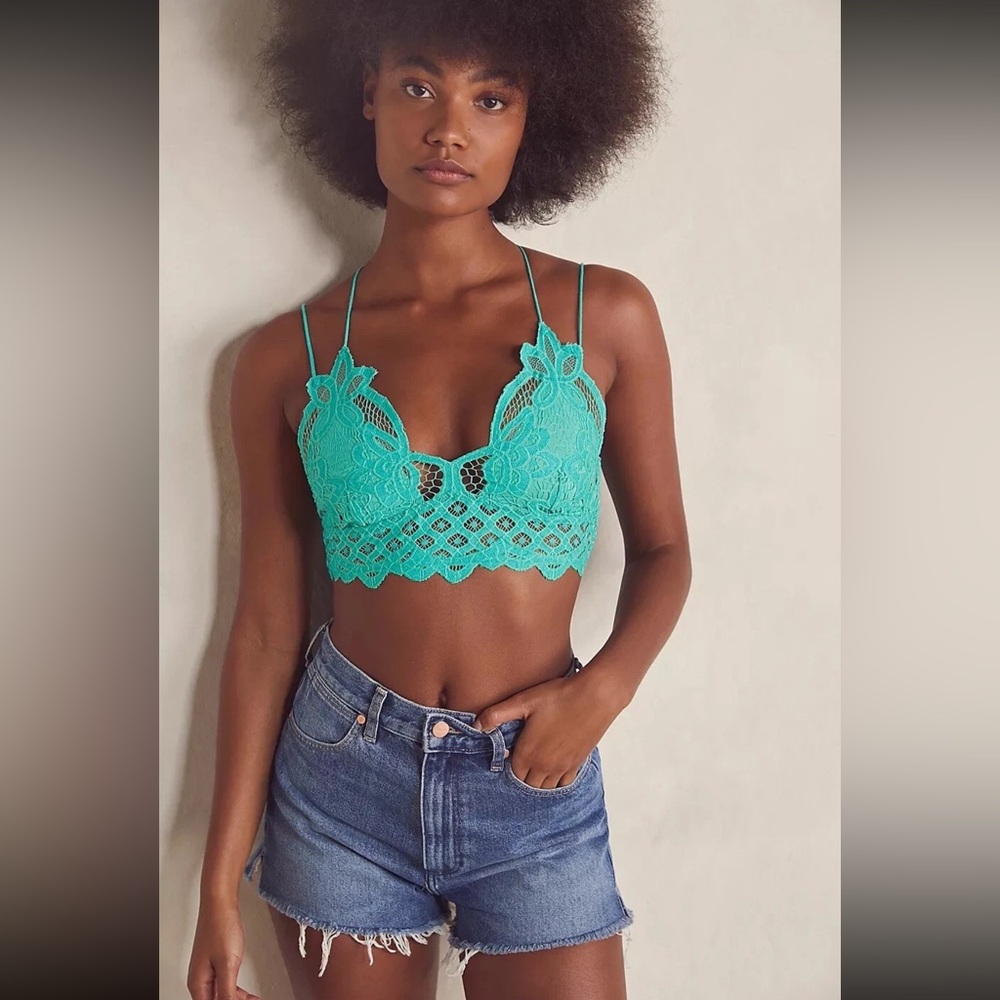 NWOT free people bralette bra teal Embroidered Eyelet Boho smocked XS
